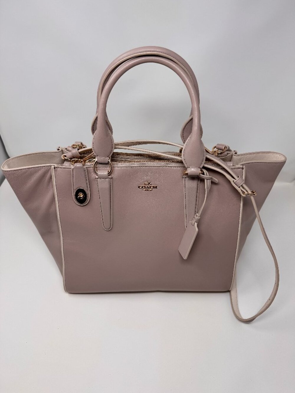 COACH Crosby Carryall Grey Birch Smooth Leather Satchel Tote 16" Unused